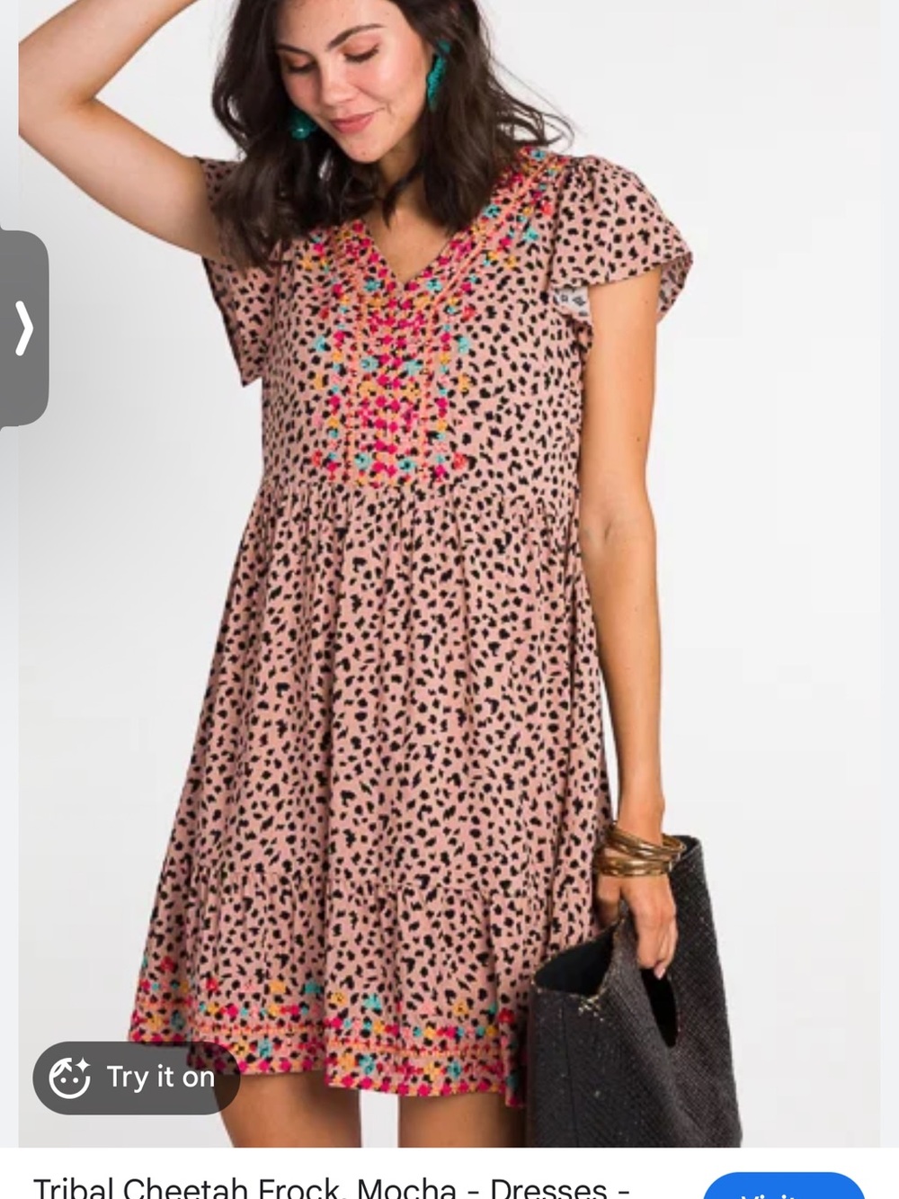 Savanna Jane Size 2x Animal Print Cheetah Embroidered V-Neck Mini Dress